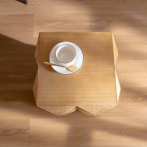 23.62" Retro Round Side Table with Three-Dimensional Embossed Pattern, Solid Fir Wood and MDF, Pre-Assembled Boho Coffee Table for Living Room or Bedroom