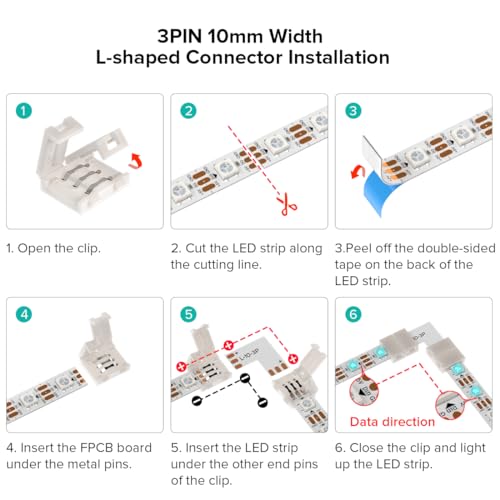 BTF-LIGHTING 3Pin 10mm SMD LED Connector Kit 3 Pin L Splitter Right Angle Corner,T Shape Connector,Solderless Gapless Connector, Strip to Strip Jumper Wires for WS2812 WS2811 SK6812 SMD Lights by BTF-LIGHTING - Image 4
