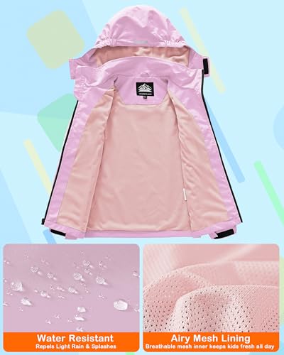 Image of Kids Rain Jacket Boys Girls Lightweight Raincoats Kids Outdoor Windbreaker Jackets with Detachable Hood