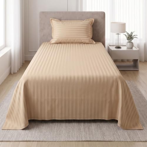 Image of Living Roots Glace Cotton 180 TC Single Bedsheet with 1 Pillow Cover |Single Size 60 x 90 Inches |Soft, Breathable & Durable |Fits Mattress up to 4 Inches |No Colour Bleeding (Beige)