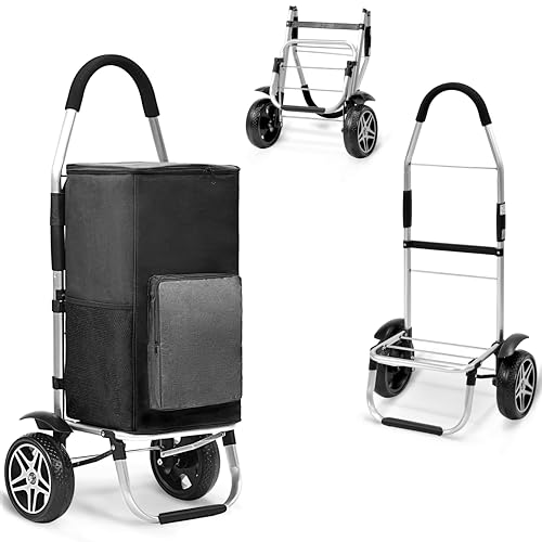 2 in 1 Foldable Shopping Cart, 330lbs Heavy Duty Utility Wagon for Grocery Shopping, Deliveries, Camping & Laundry, Waterproof Collapsible Hand Truck with All-Terrain Wheels and Brake