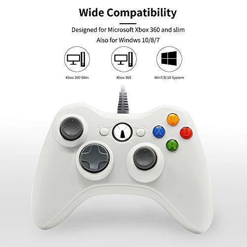 Xbox 360 Controller Wired for Xbox 360 Console & Windows, Xbox 360 Game Controller Gamepad (White) - Thumbnail 2