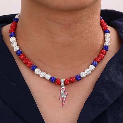 Volare Lightning Bolt Baseball Beaded Necklace Ice Baseball Bling Chain Necklaces Baseballs Stuff Drip Accessories4