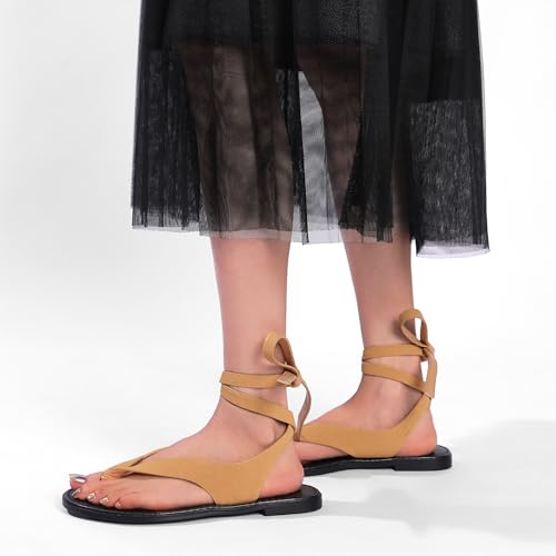 Black Ankle Strappy Thong Sandals for Women Cute Suede Flat Sandals Ladies Summer Dressy Beach Flip Flops Sandals4