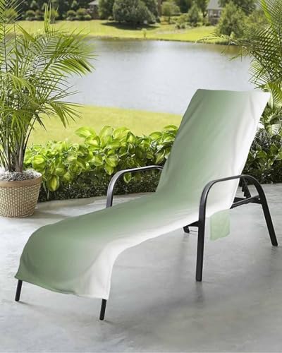 Beach Pool Patio Lounge Chaise Chair Cover Towel with Pockets,Sage Green Absorbent & Quick Dry Microfiber Towel Cover Bag Summer Travel Accessories Abstract Gradient Minimalist Ombre Modern