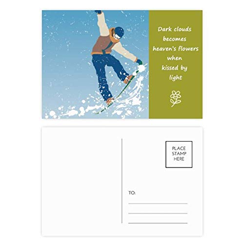 Cartes postales merci motif ski saut, parfait pour offrir à un skieur