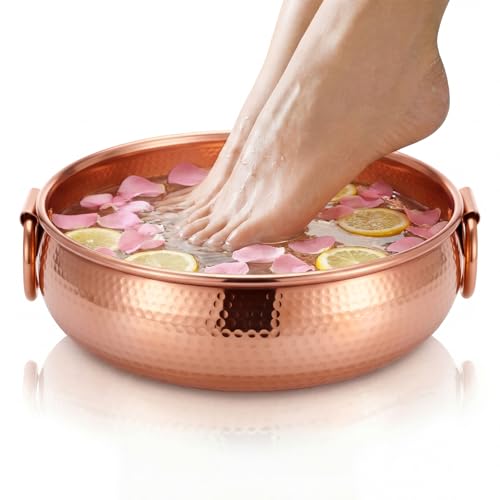 Colingmill 11.8 Inch Hand-hammered Copper Foot Bath Bowl Handmade Traditional Copper Pedicure Bowl Soaking from Nepal Small Feet Decorative Water Flower Display Ceremonies Events