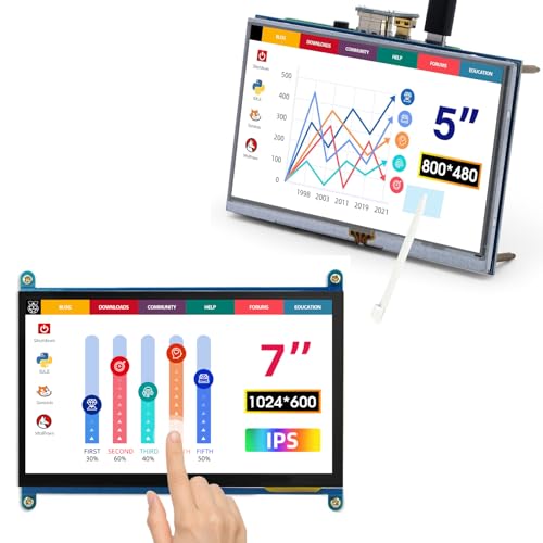 Image of ELECROW 5 Inch Resistive Touch Screen TFT 800x480 LCD Display + 7 Inch Capacitive Touchscreen 1024x600 Mini Portable Monitor, Compatible with Raspberry Pi, Banana Pi, BB Black, Windows