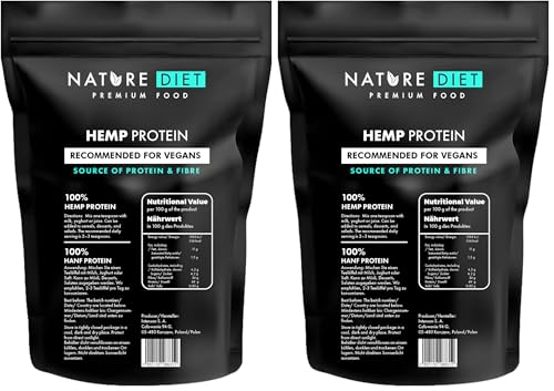 Proteína de cáñamo en polvo vegana y natural Nature Diet de 1000g en formato pack de 2