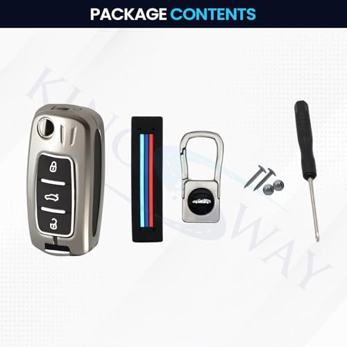 Image of KINGSWAY Volkswagen Car Key Cover and Keychain Perfect Shape and Compatible with 3 Buttons Smart Key of All Volkswagen Cars, Remote Key Shell, Car Key Chain Cover, 360 Protection, Gunmetal Grey