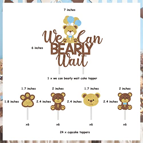 25Pcs We Can Bearly Wait Baby Shower Cake Topper With Bear Cupcake Toppers Gold Brown Glitter Paper For Bear Theme Gender Reveal Neutral Party Supplies #TOP5
