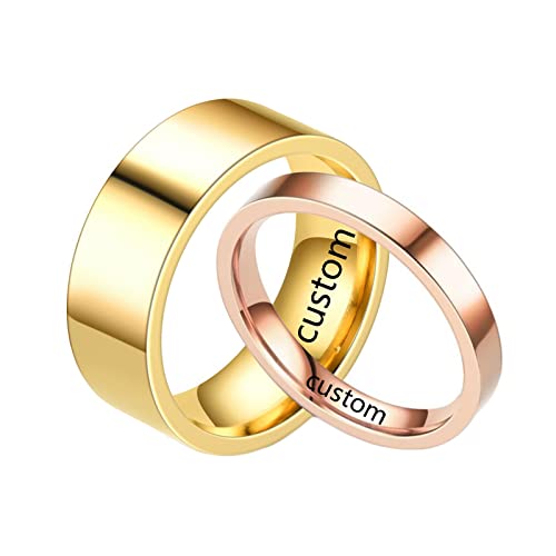 Homxi Anillos Parejas,Anillos con Nombre Personalizado Anillos de Acero Inoxidable Unisex 4/6MM Anillo Oro y Oro Rosa con Redondo Pulido Mujer 17(57mm) + Hombre 27(67mm)