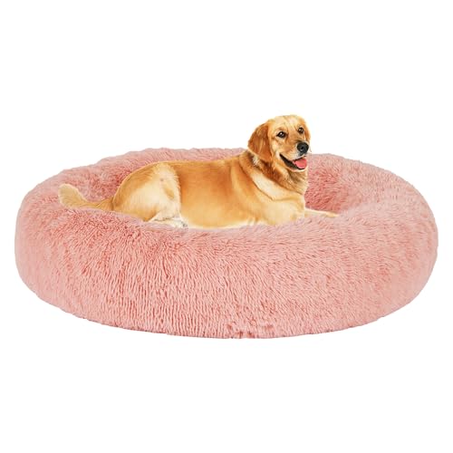 HMTOPE Orthopädisches Hundebett rund Hundekissen Hundesofa Katzenbett Donut Kuscheliges Hundekorb Waschbar, 100 cm Ø, Rosa