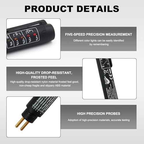 SHMZK Brake Fluid Liquid Tester Pen, Auto Brake Diagnostic Testing Tool with 5 LED Indicators, Brake Tester Pen Vehicle Analyzer for DOT3 DOT4 DOT5.1 Brake Fluid, Car Accessories