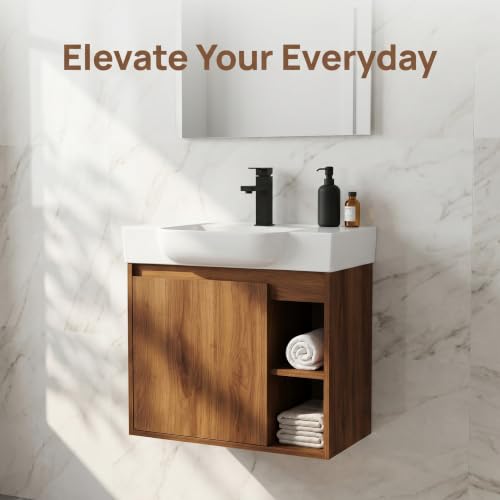 NicBex 24" Bathroom Vanity with Sink, Wall-Mounted Cabinet, Brown Ebony by NicBex - Used condition - Image 6