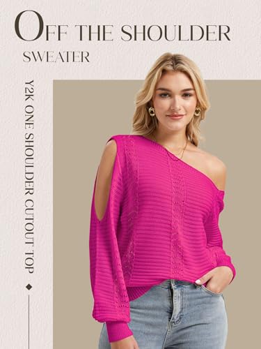 Womens Off The Shoulder Sweater CrochetDressy Casual Pullover Tops Trendy — view 3