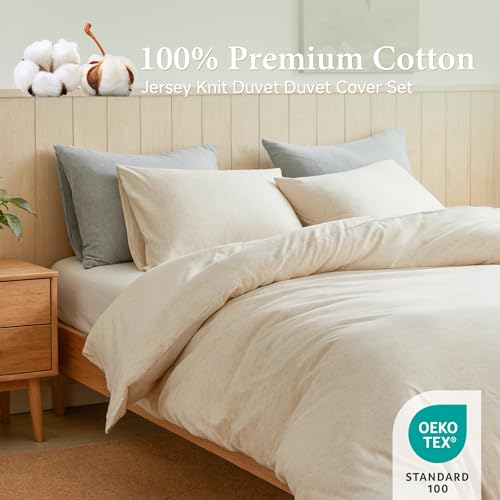 Housse de couette jersey de coton super doux sans repassage lit simple beige