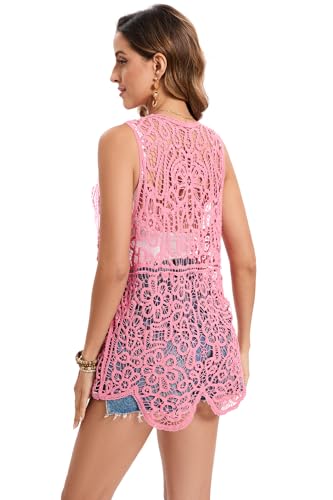 Image of Women's Crochet Vest Open Stitch Hippie Cardigan Sleeveless Boho Cover Up