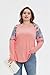 TIYOMI Plus Size Shirts Women Raglan Long Sleeve Round Neck Colorblock Tops Fall Autumn Winter Early Spring Lovely Pink Blue Flower Light Pink Pinkish 4XL