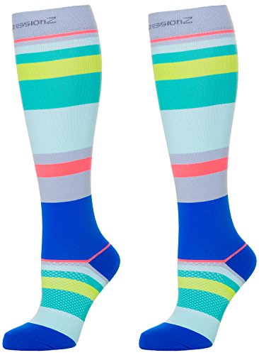 CompressionZ 20-30 mmHg Compression Socks Men & Women - Knee High Support Stockings (Ocean Stripes, X-Large)