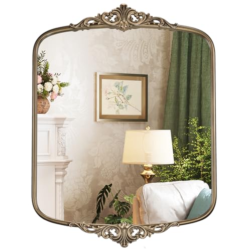 Wiserset Vintage Gold Oval Mirror, 22x30 Inch Antique Bathroom Oval Mirrors for Over Sink, Ornate Framed Mirrors for Bedroom Fireplace Entryway Mantel