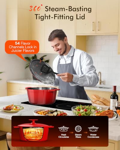 Image of Nuwave Lux 6QT Enameled Cast Iron Dutch Oven Pot, Cast Iron Knob, Crimson