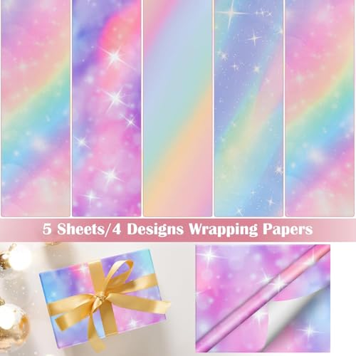 GAOHUI Wrapping Paper, Rainbow Gradient Birthday Wrapping Paper, Gift Wrap for Christmas, New Year, Mothers Day, Valentine Day, Birthday for Women and Girls, with Tape - Image 2