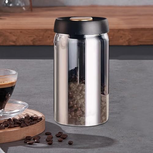 Jinfanshurich Lata de café con tapa al vacío, recipiente para granos de café, recipiente de cristal, recipiente para café, para granos de café, cacao, redondo negro (1800 ml)