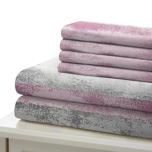 Parure de lit 140x200cm moderne en microfibre rose style abstrait