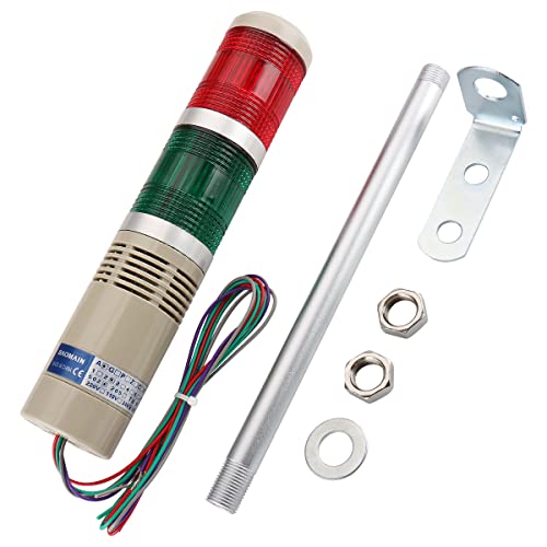 Baomain Industrial Signal Light Column Led Alarm Round Tower Light Indicator Continuous Light Warning Light Buzzer Lta-502Tj Red Green Dc 12V #TOP1