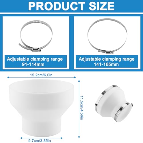 Zosenyer Abluftschlauch Adapter, Reduzierstück 150mm auf 100mm mit 2 Edelstahl Schlauchschellen, Reduzierstück aus ABS, für Rundrohr Adapter für Lüftungssystem, Lüftungskanäle