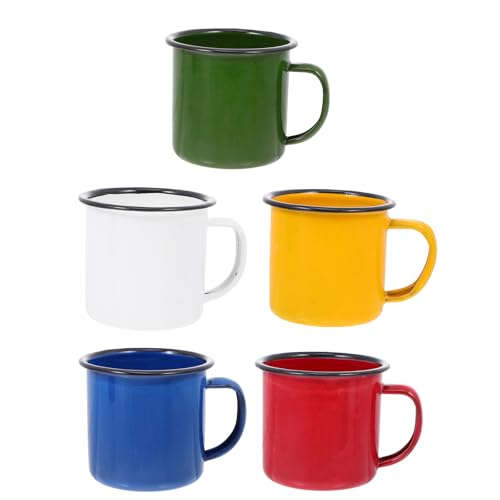 JOINPAYA Lot de 5 Tasses en Émail Multifonctionnelles Vintage Couleurs Assorties, Petits Gobelets à Boire, Coupes à Vin Rétro, pour Boissons Chaudes et Froides Cuisine et Couleur Aléatoire