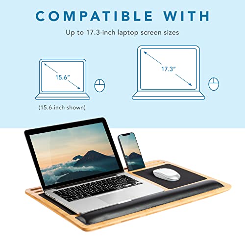 LAPGEAR Bamboo Pro Lap Board with Wrist Rest, Mouse Pad, and Phone Holder - Natural - Fits up to 17.3 Inch Laptops and Most Tablets - Style No. 77101 - Thumbnail 2