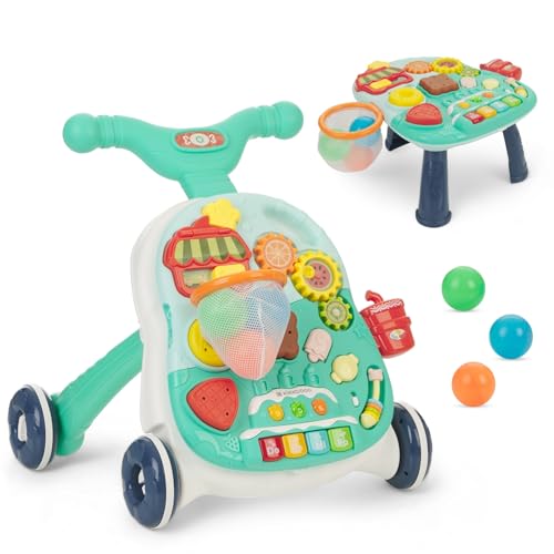 kikka boo Andador Bebé Primeros Pasos 2 en 1 Candy Party, Desde 6 Meses, Caminador de Actividades Multifunctional, Panel Interactivo con Música y Luces, Aprende a Caminar, Menta