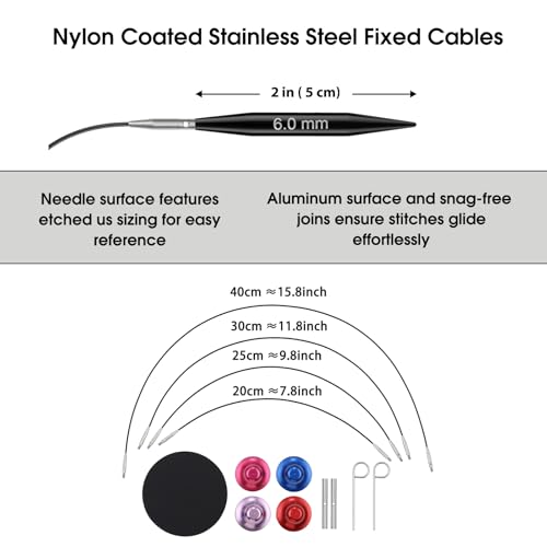 Image of Guclud Interchangeable Circular Knitting Needle Set, 2-Inch Shorties Knitting Needles for Short Sock Knitting, Sizes US 2.5, 3, 4, 5, 6, 7, 8, 9, 10 with Small Cables, Accessories and Case, 9-Pairs
