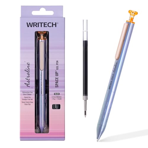 Image of WRITECH Fine Point Gel Pen: Astroline Pen Metal Barrel 1ct with 1 Refill Black Ink Retractable 0.7mm Silent Clicker No Smear Smooth Writing (Purple)