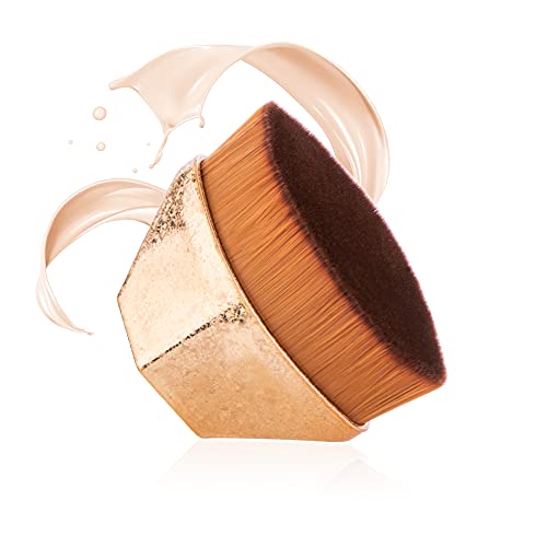 Foundation Makeup Brush Flat Top Kabuki Petal-shaped Face Blush Liquid Powder Foundation Brush for Blending Liquid, Cream or Flawless Powder Cosmetics with Protective Case (Golden)