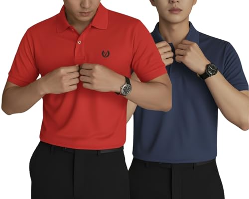 Image of MACK JONNEY Men's Solid Polo T-Shirt | Premium Cotton Blend | Regular Fit | Short Sleeve | Collared Casual Wear|Pack of 2 -MJ-157