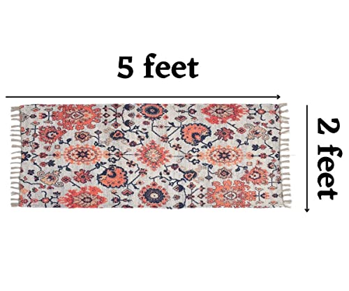 Image of HOMADORN Handmade Sustainable Printed Modern Dhurrie /Rugs /Carpet upcycled from Scrap Fabric for Living Room /Bedside Runner for Enhanced Decor (2x5 feet)