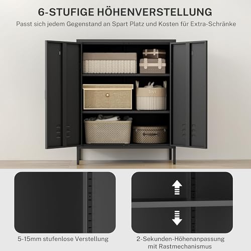 Commode en Métal Noire à 3 Compartiments et Étagère Réglable 100x80cm