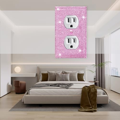 Image of Shiny Pink Rhinestones Double Hole Outlet Light Switch Plate Decorative Outlet Covers Light Switch Cover Rhinestones Outlet Covers Wall Plate