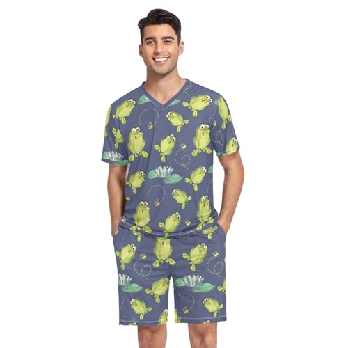 JHKKU Men's Pajamas Set Frog Summer Sleepwear Soft Short Sleeve 2 Piece Pjs Sleep Set Loungewear with Pockets L