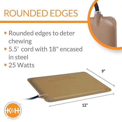 K&H Pet Products Heated Extreme Weather Outdoor Kitty Pad Petite, Waterproof Heated Cat Mat, Pet Warmer for Outside Feral Cat Houses, Indoor Outdoor Warming Pet Mat - Petite 12 X 9in Tan 25W