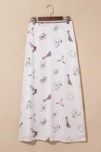 MARZXIN Women 2025 Long Skirts Beige Western Print Satin Long Skirt3