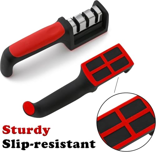 Image of WELLUCK Knife Sharpener Manual 3 Stage Knives Sharpner Tool Advanced Knife Sharpener for Kitchen Knife Sharpner Knives Sharpening Tool for Steel Knives (Red-Black)