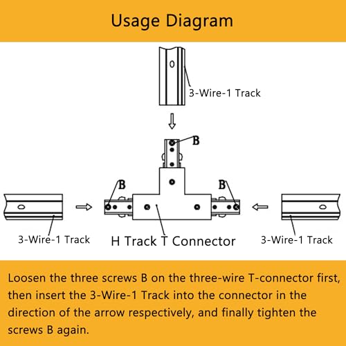 Yuemegou H Track T Connector H Type Single Circuit 3-Wire-1 Track Lighting Accessories for H Track System Track Lighting Kit