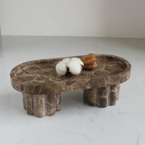 Natural Travertine Marble Oval Tray with 2 Legs 10 Vanity Decorative Tray for Countertop Organizer Catchall Tray for Perfume Candles Jewelry Dish