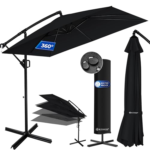 KESSER® Ampelschirm Holly Sonnenschirm Rechteckig inkl. Abdeckung mit Kurbel | Kurbel-Schirm mit...