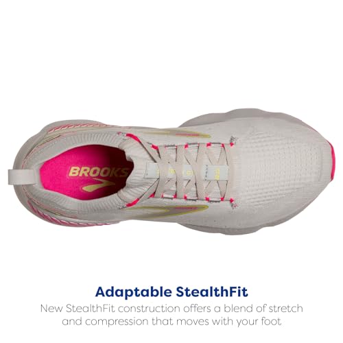 Brooks Women’s Glycerin StealthFit GTS 20 Supportive Running Shoe - Grey/Yellow/Pink - 7.5 Medium