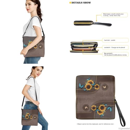 Image of Bucket Crossbody Bag Set for Women Lady, Leather Purse and Wallet Set Large Bucket Bag with Wallet